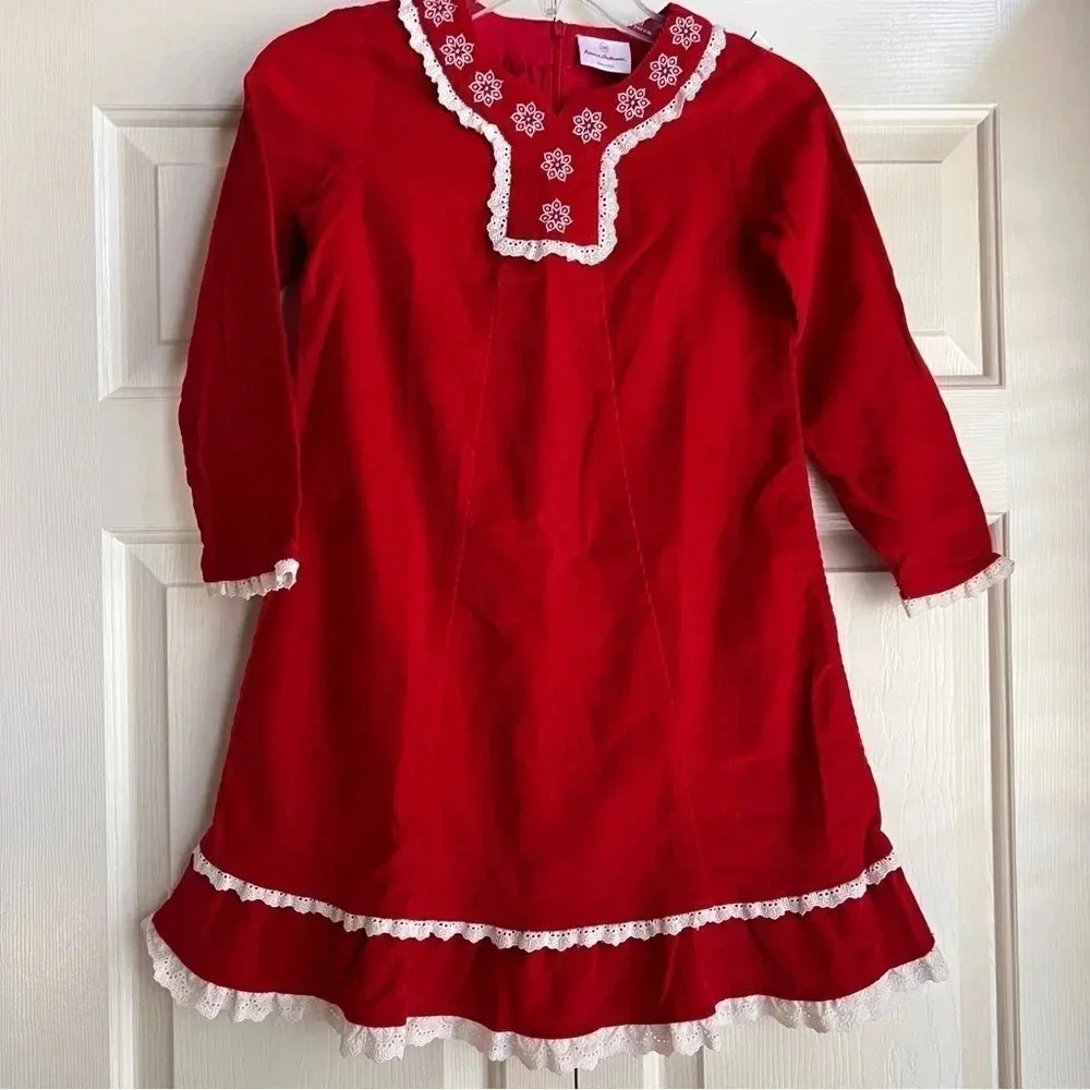 Hanna Andersson Corduroy Snowflake holiday Christmas Lace Long Sleeve dress sz 8